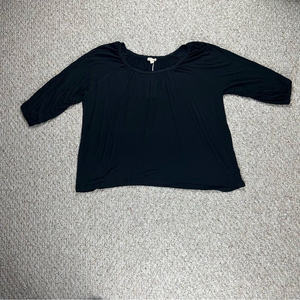 Hem & Thread NWT Relaxed 3/4 Sleeve Top Womens Large Black Round Neck Shirt